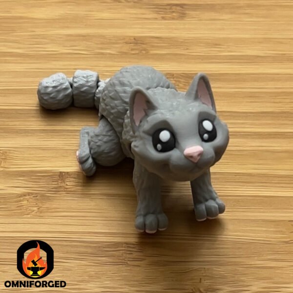 Mini Articulated Glint Eye Cat Grey Toy Animal 3D Printed