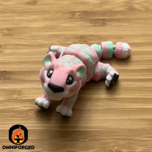 Mini Articulated Tiger Pink/Green Toy Animal 3D Printed