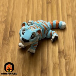 Mini Articulated Tiger Light Blue/Orange Toy Animal 3D Printed